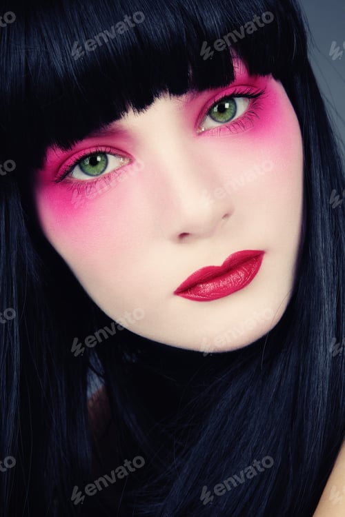 Preview: Portrait Of Young Beautiful Green-Eyed Brunette With Fancy Pink Make-Up