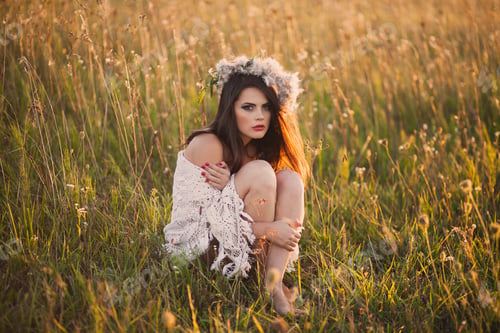 Preview: Beautiful Girl On The Field And Sunset, Indian Summer