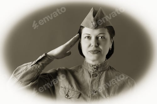 Preview: Portrait Of Woman In Russian Military Uniform Of The Great Patriotic War.