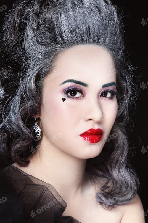 Preview: Portrait Of Young Beautiful Asian Girl With Vintage Hairdo