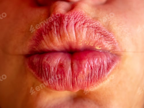 Preview: Beautiful Female Lips Cracked From Frost, Wind, Lack Of Vitamins. Lips Need Hygienic Procedures