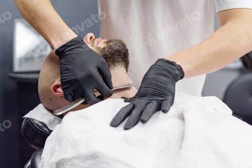 Preview: Beard Modeling In Barber Shop, Beard Care For Men, Male Beauty And Care Concept, Shaving With A