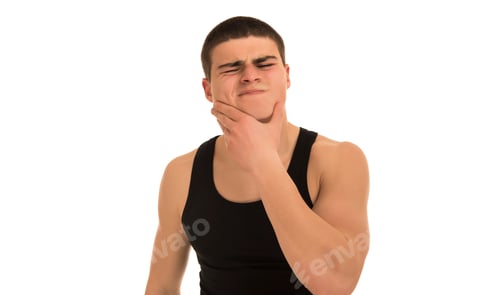 Preview: Stressed Fit Male Holding Head With His Hands. Emotions Concept. Isolated