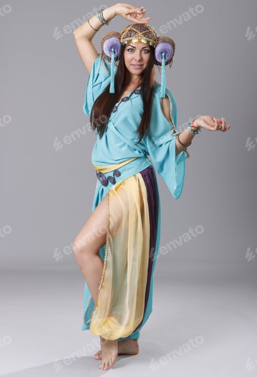 Preview: Beautiful Oriental Woman In Exotic Clothing Dancing Oriental Dance.
