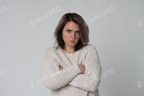 Preview: Portrait Of A Young Red-Haired Girl In A White Sweater, Upset