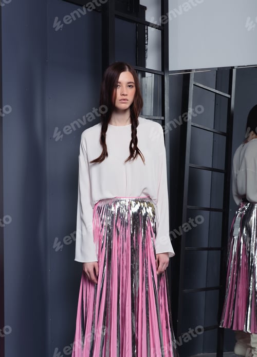 Preview: Fashion Shooting In Studio . Professional Model Fashionable Clothes And Style, New Collection