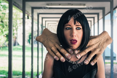 Preview: Pretty Dark Goth Girl Choked By Two Huge Hands