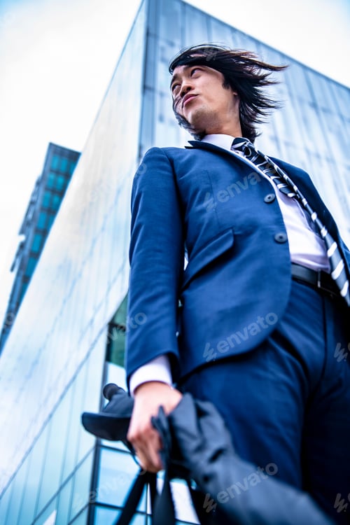 Preview: Handsome Asian Businessman Wearing Suit And Walking Outdoors, Successful Manager During Break
