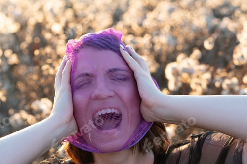 Preview: Portrait Of A Young Beautiful Girl In The Summer In The Field, Face In The Grid