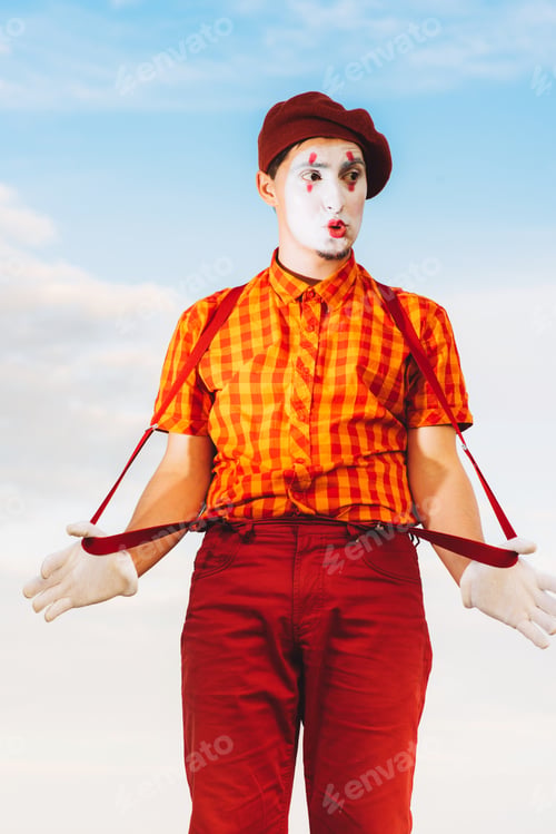 Preview: Actor Shows Pantomime Against The Blue Sky