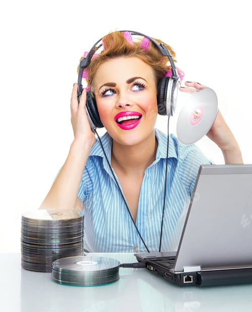 Preview: Happy Woman Listening To Music On Her Headphones, Isolated On White