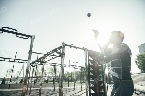 Preview: Experienced Sportsman Training His Reaction And Catching The Balls While Being At The Sports Ground
