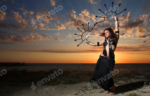 Preview: Part Of The Fire-Show: Woman Is Dancing In The Sunset