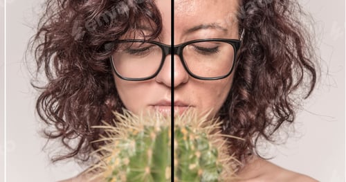 Preview: Comparative Portrait Of Female Face, Before And After Cosmetic Treatment. Isolated