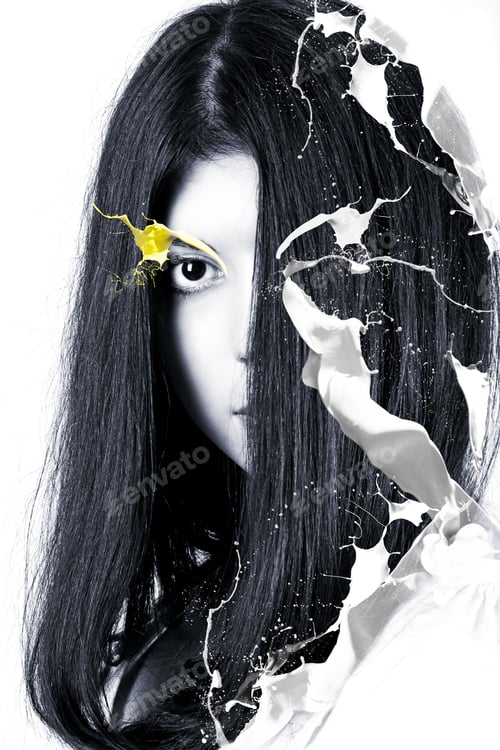 Preview: Beautiful Brunette Girl And Splashes Of Paint.