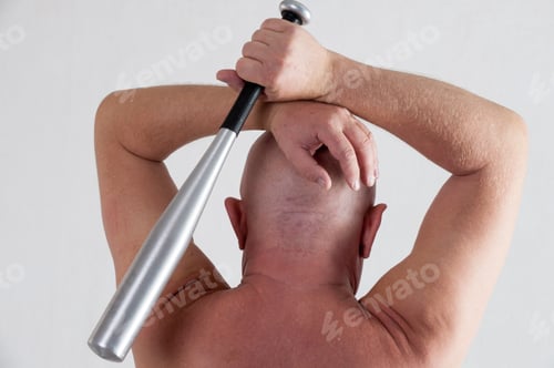 Preview: Bald, Angry Eldery Criminal Man With Baseball Bat