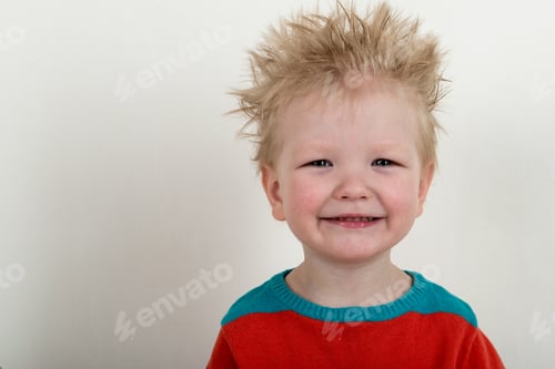 Preview: Happy Caucasian Blonde With Microphone. Drummer Play On A New Drum Kit. Parents Bought A Drum Box