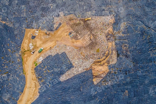 Preview: Aerial Top View Photo From Flying Drone Of Large Garbage Pile. Garbage Pile In Trash Dump Or