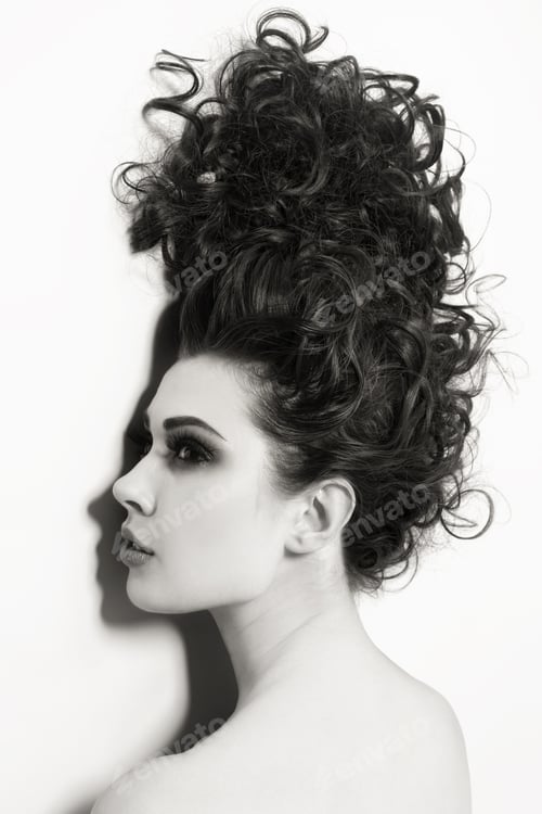Preview: Duotone Shot Of Young Beautiful Woman With Long Curly Hair