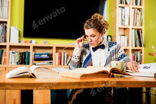Preview: Female Student Studying In Library