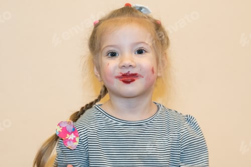 Preview: Portrait Of A Little Girl With A Lipstick