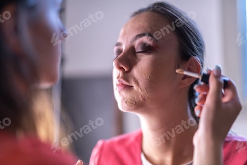 Preview: Makeup Artist Doing Makeup For Girl With Problematic Face Skin.