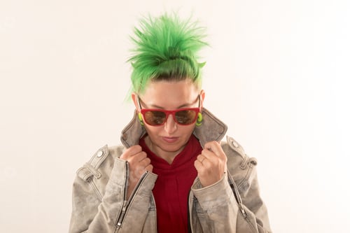 Preview: A Crazy Girl With Green Hair Advertises Various Styles Of Glasses. The Concept Of Fun And