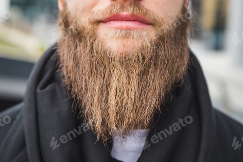 Preview: Detail Of Beard Of A Stylish Young Man Posing In An Urban Context