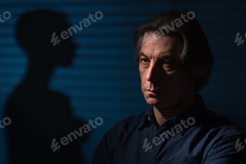 Preview: Portrait Of A Man Against A Woman'S Shadow. Concept Of Gender Relations.