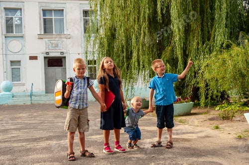 Preview: Children Return To School. Beginning Of New School Year After Summer Holidays. Boys And Girl With