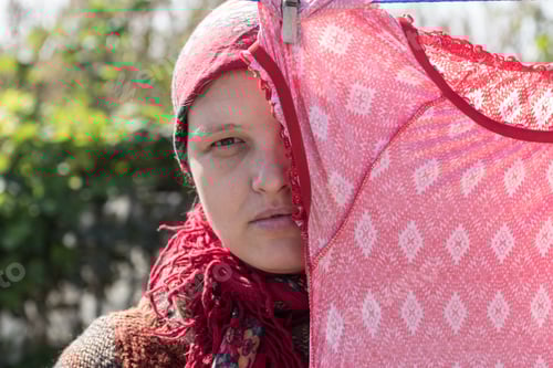 Preview: Young Beautiful Girl Hanging Laundry Washed. The Concept Of Cleanliness And Beauty.