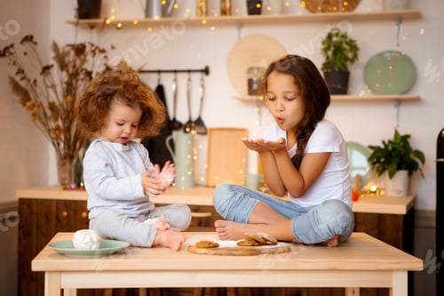 Preview: Two Little Girls Prepare Christmas Cookies In The Kitchen