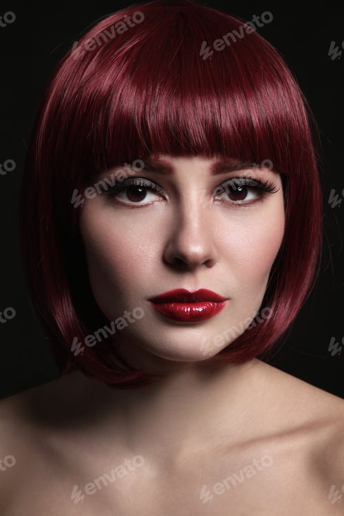 Preview: Portrait Of Young Beautiful Red-Haired Girl With Bob Haircut And Stylish Make-Up