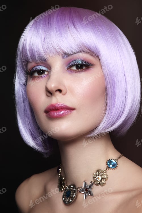 Preview: Young Beautiful Sexy Girl With Violet Hair And Fancy Make-Up