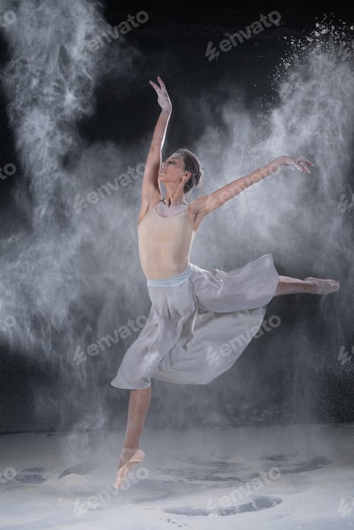 Preview: Beautiful Young Ballerina Dancing In White Flour