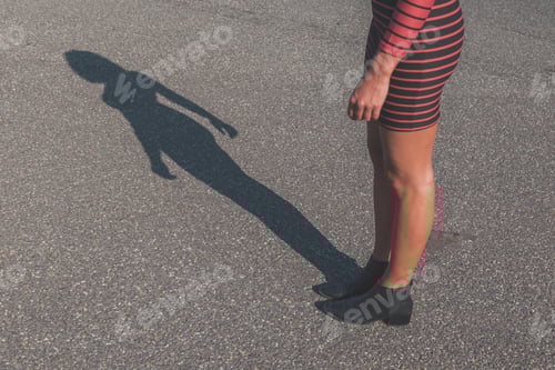 Preview: Shadow Of A Beautiful Young Woman With Skirt Posing In An Urban Context