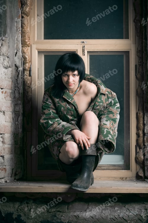 Preview: Portrait Of Attractive Young Women In The Pauper'S Clothes In The Window.