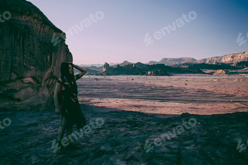 Preview: Beautiful Young Woman In Timna, Desert In Israel. Rocks In Sunset Time. Mystic Concept