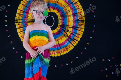 Preview: Portrait Of Funny Child In New Glasses With Patch For Correcting Squint