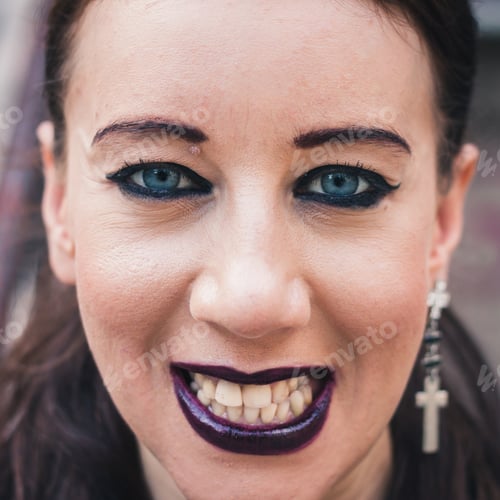 Preview: Closeup Of A Pretty Dark Goth Girl Posing In Urban Landscape