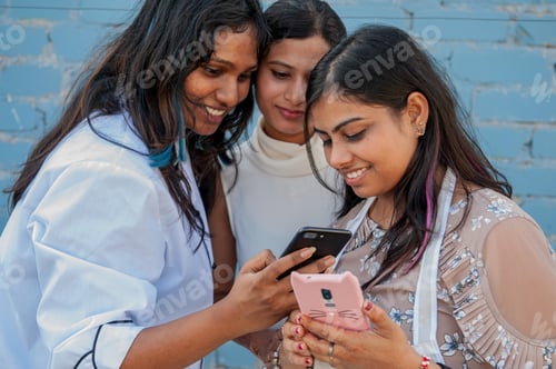Preview: Attractive Young Indian Students Study Abroad At Prestigious Institute. Successful Girls In White