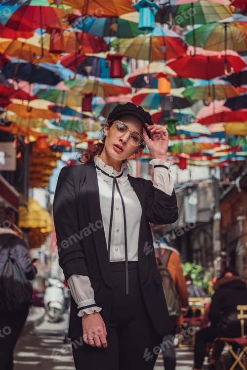 Preview: Beautiful Stylish Young Latin Woman Walking The Atmospheric Streets Of Istanbul, Turkey. The Idea