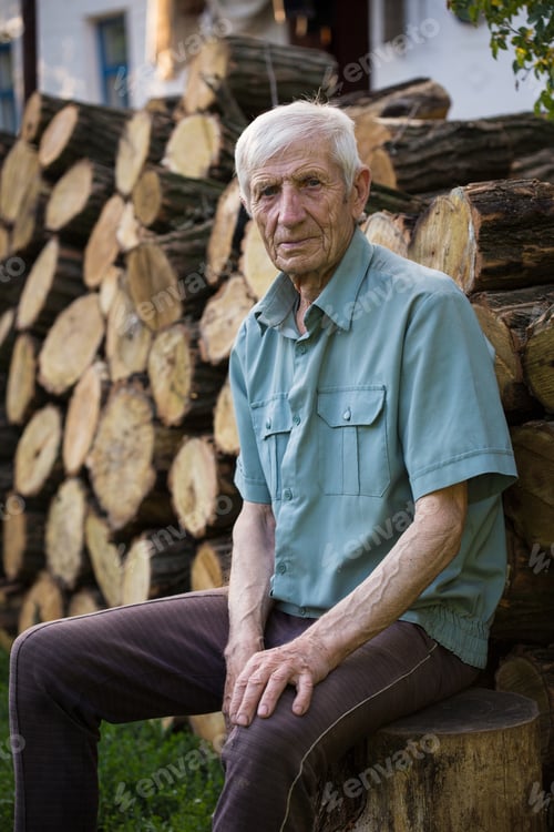 Preview: Senior Man Sitting Near His Rural House