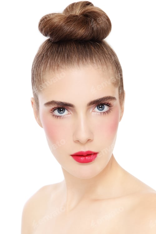 Preview: Woman with Red Lipstick and Hair in Bun