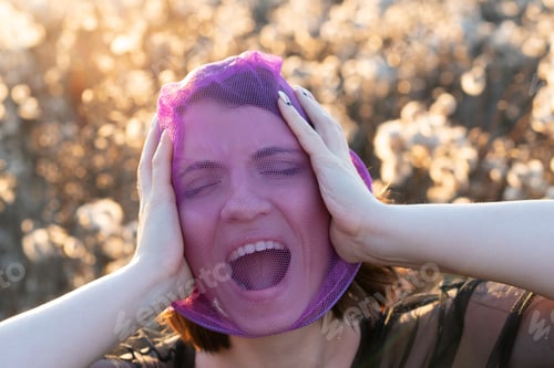Preview: Portrait Of A Young Beautiful Girl In The Summer In The Field, Face In The Grid