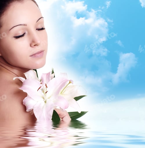 Preview: Portrait Of Fresh And Beautiful Woman With Flower Isolated On White