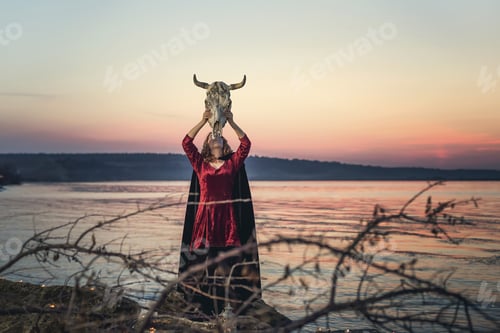 Preview: Witch Practicing Magic At Night. Halloween Concept