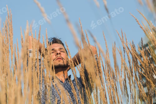 Preview: Young Handsome Man With Short Hair Posing In A Field