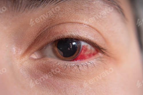 Preview: Hemorrhage In The Eye Of A Woman. Bruising Of The Cornea. Macro.
