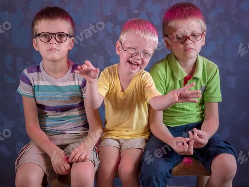 Preview: Funny Children Brothers With Glasses Play Together At Home. Children Go To School For Visually